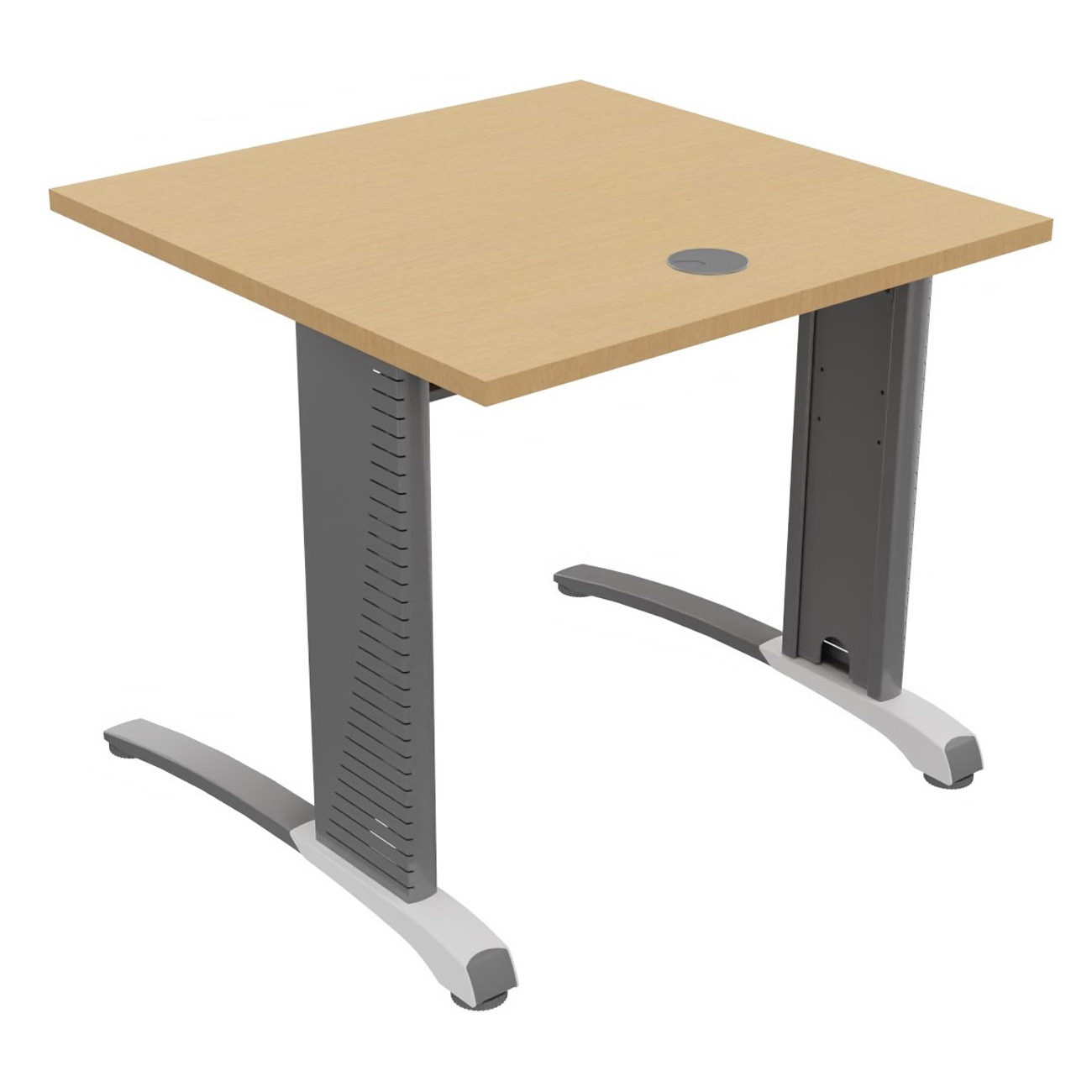 Bureau droit Biospace - L.80 x P.80 cm - Plateau Hêtre - Pieds Aluminium - Embases Blanc