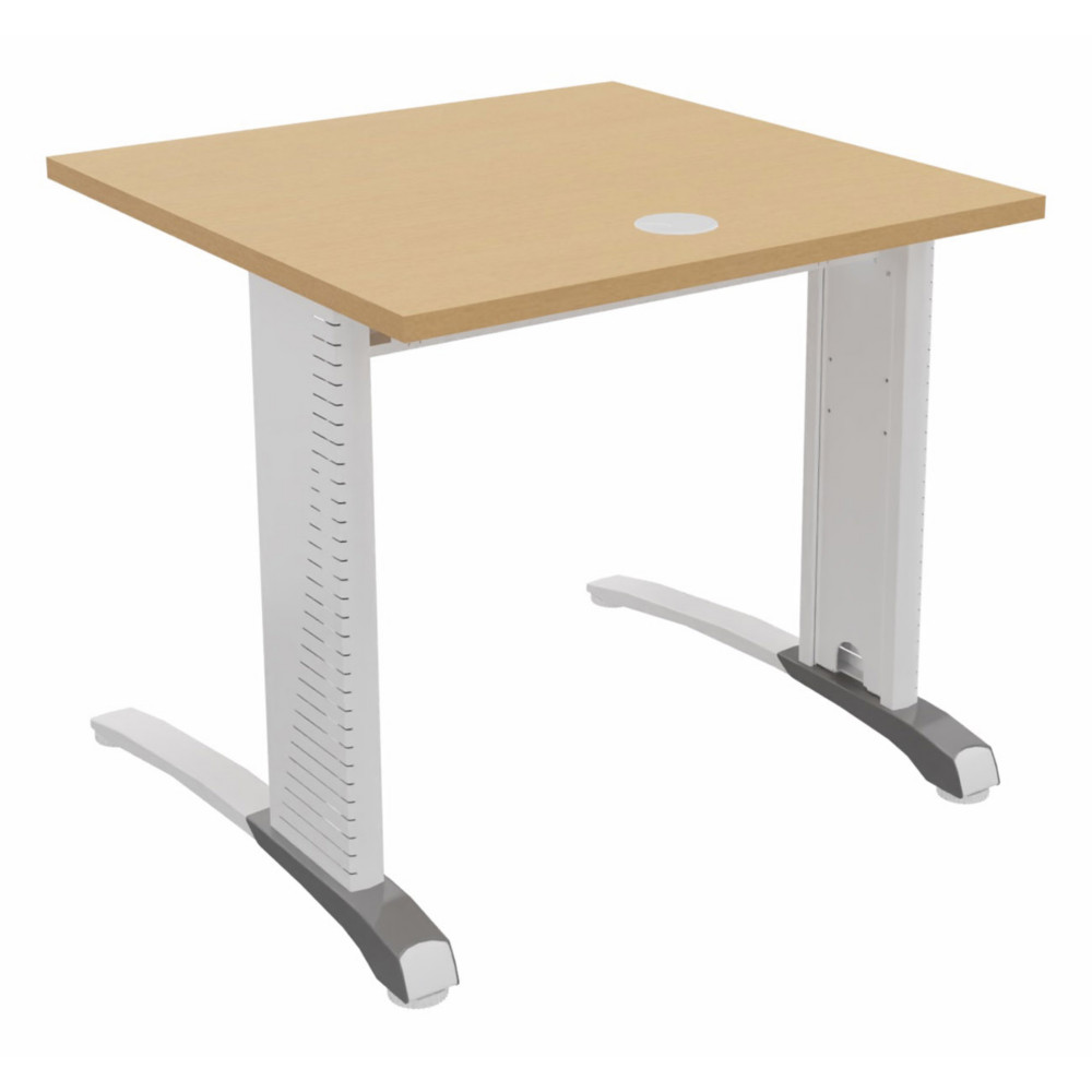 Bureau droit Biospace - L.80 x P.80 cm - Plateau Htre - Pieds Blanc - Embases Aluminium