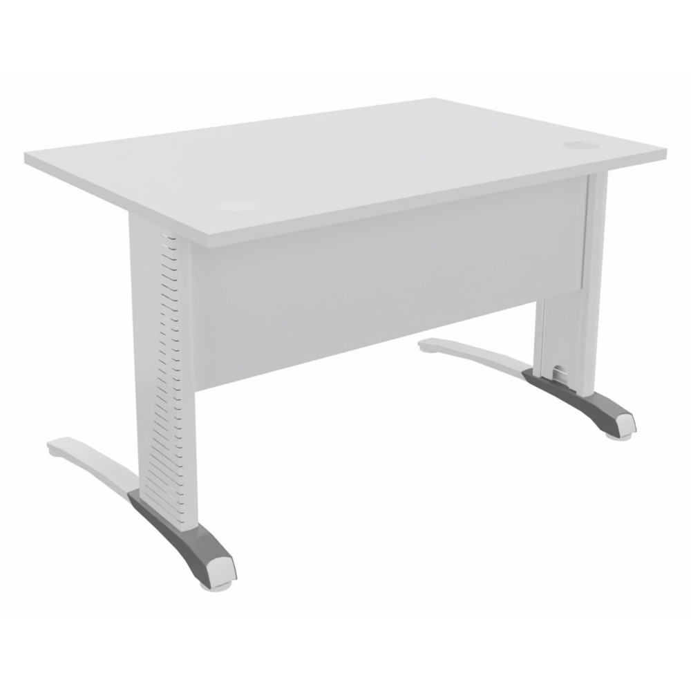 Bureau droit Biospace avec voile de fond - L.120 x P.80 cm - Plateau Blanc - Pieds Blanc - Embases Aluminium