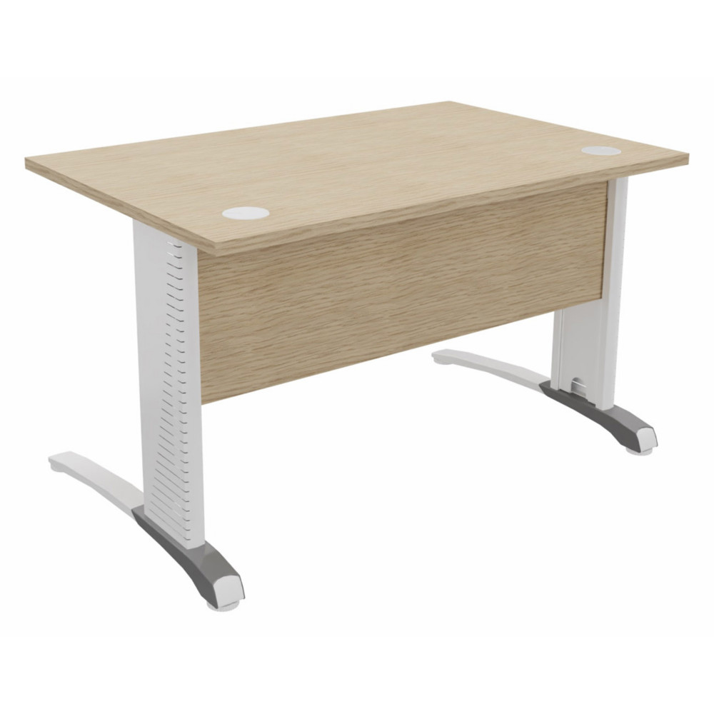Bureau droit Biospace avec voile de fond - L.120 x P.80 cm - Plateau Chne - Pieds Blanc - Embases Aluminium
