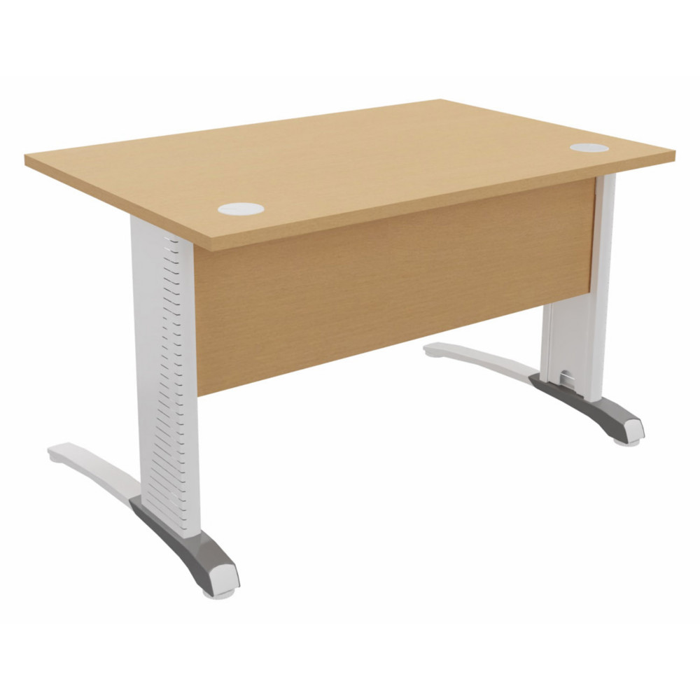 Bureau droit Biospace avec voile de fond - L.120 x P.80 cm - Plateau Htre - Pieds Blanc - Embases Aluminium