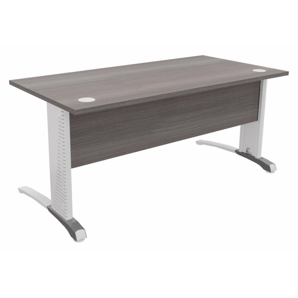 Bureau droit Biospace avec voile de fond - L.160 x P.80 cm - Plateau Cdre - Pieds Blanc - Embases Aluminium