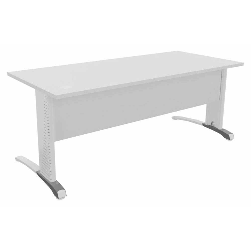 Bureau droit Biospace avec voile de fond - L.180 x P.80 cm - Plateau Blanc - Pieds Blanc - Embases Aluminium
