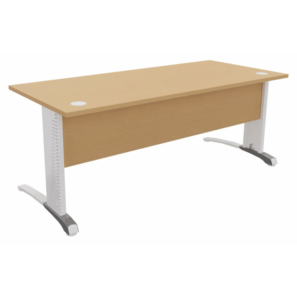 Bureau droit Biospace avec voile de fond - L.180 x P.80 cm - Plateau Htre - Pieds Blanc - Embases Aluminium