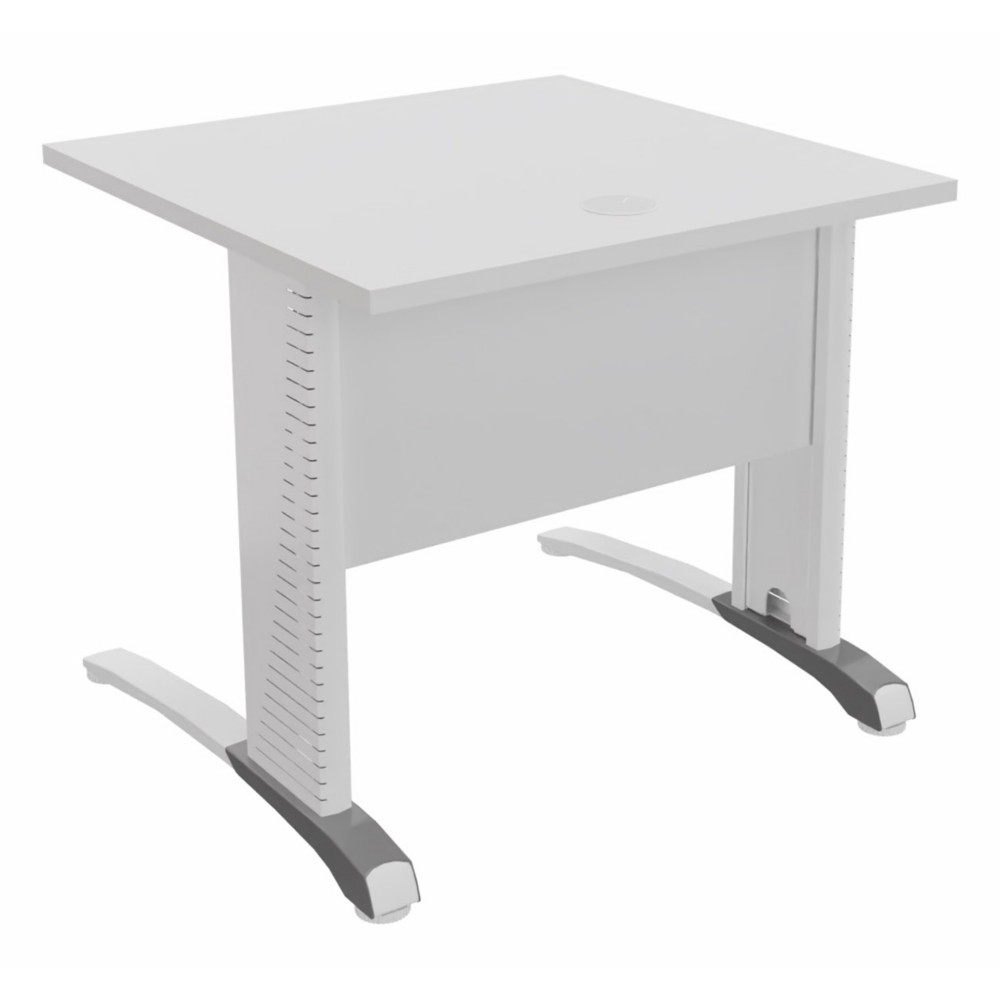 Bureau droit Biospace avec voile de fond - L.80 x P.80 cm - Plateau Blanc - Pieds Blanc - Embases Aluminium