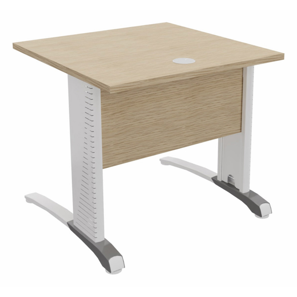Bureau droit Biospace avec voile de fond - L.80 x P.80 cm - Plateau Chne - Pieds Blanc - Embases Aluminium