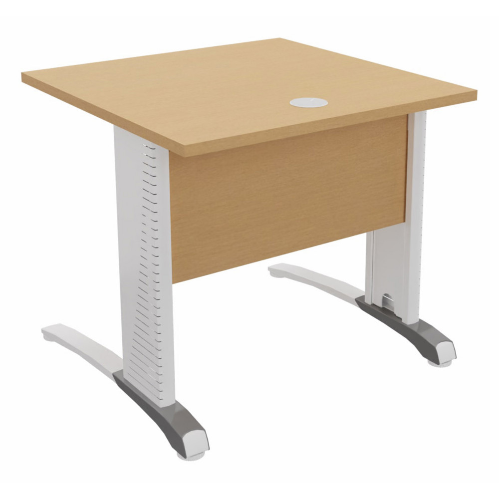 Bureau droit Biospace avec voile de fond - L.80 x P.80 cm - Plateau Htre - Pieds Blanc - Embases Aluminium