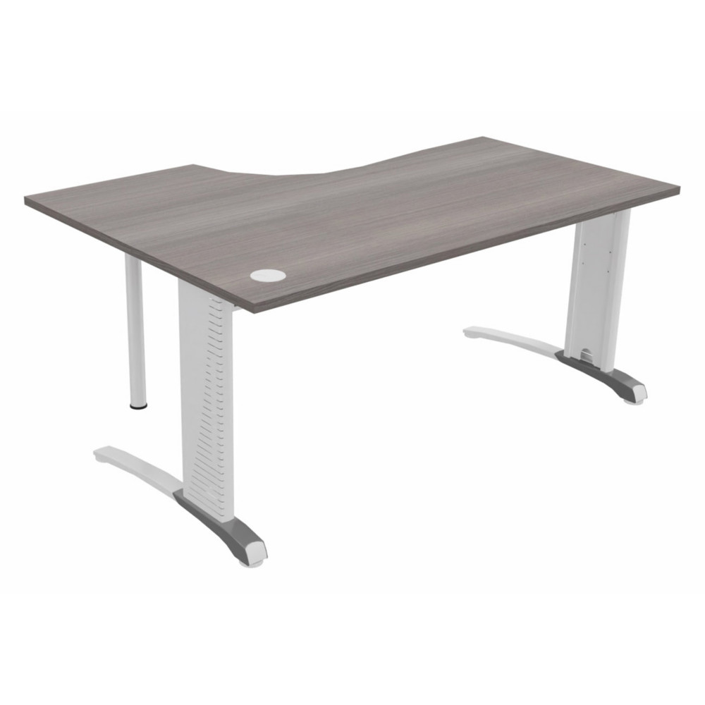 Bureau compact retour  droite Biospace - L.160 x P.110 cm - Plateau Cdre - Pieds Blanc - Embases Aluminium