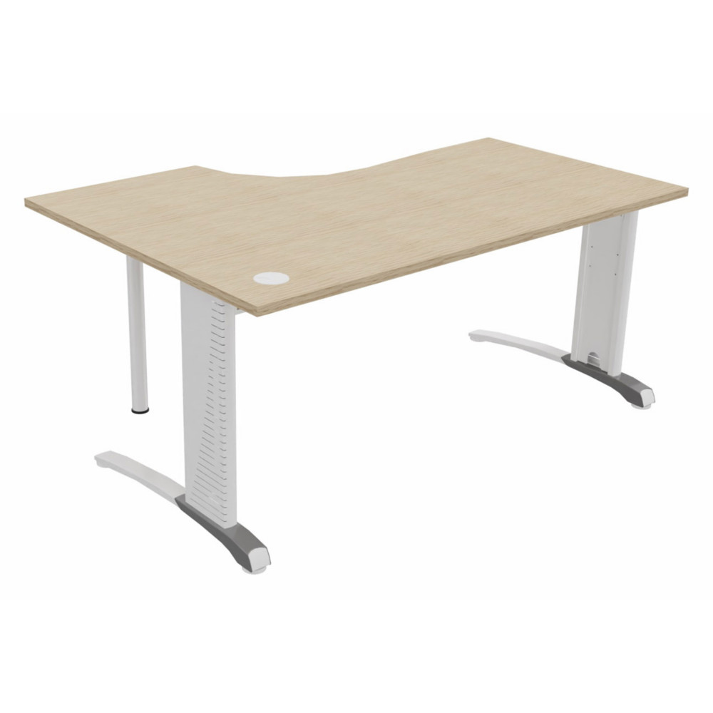 Bureau compact retour  droite Biospace - L.160 x P.110 cm - Plateau Chne - Pieds Blanc - Embases Aluminium