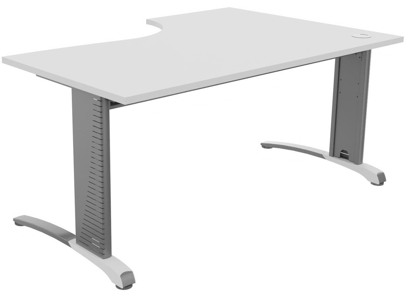 Bureau compact retour à gauche Biospace - L.160 x P.110 cm - Plateau Blanc - Pieds Aluminium - Embases Blanc
