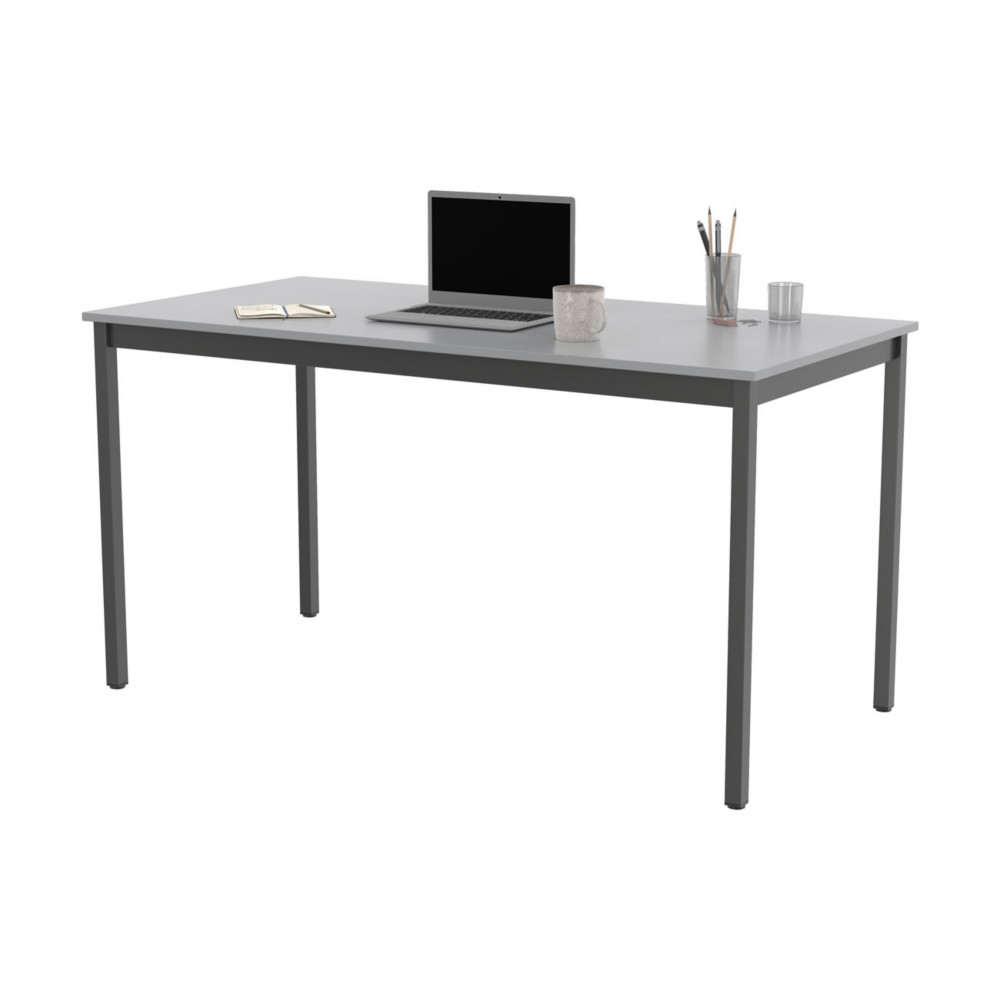 Table de runion modulable rectangle - L.140 x P.70 cm - Plateau Gris - Pieds Gris