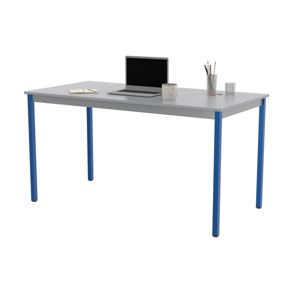 Table de runion modulable rectangle - L.140 x P.70 cm - Plateau Gris - Pieds Bleu