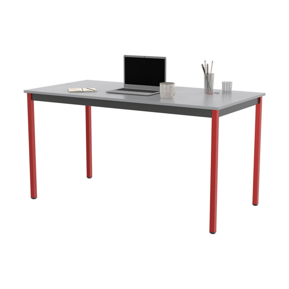 Table de runion modulable rectangle - L.140 x P.70 cm - Plateau Gris - Pieds Rouge
