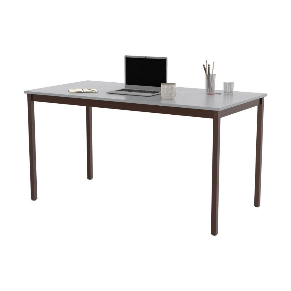 Table de runion modulable rectangle - L.140 x P.70 cm - Plateau Gris - Pieds Brun