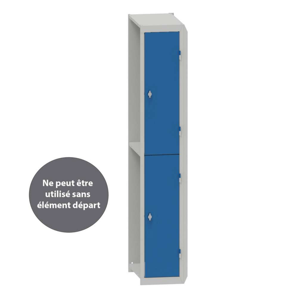 Vestiaire mtal Budget 2 casiers - lment Suivant L.30 cm - Corps Gris - Portes Bleu