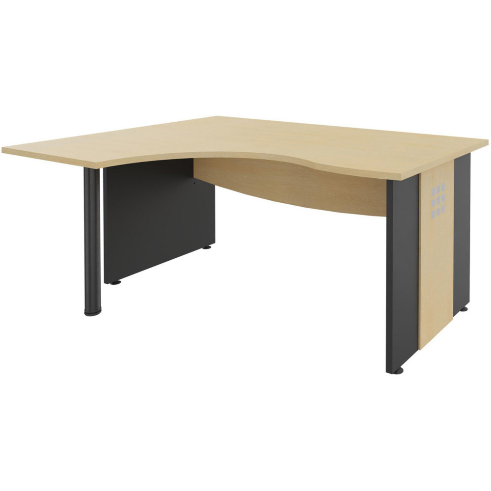 Bureau d'angle compact retour  gauche Axiome - L.160 x P.120 cm- Plateau Htre - Pieds panneaux Anthracite