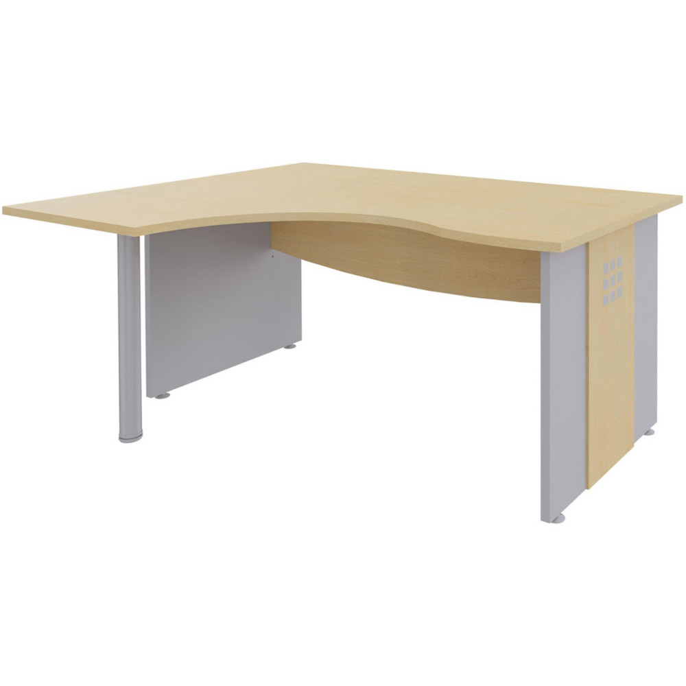 Bureau d'angle compact retour  gauche Axiome - L.160 x P.120 cm - Plateau Htre - Pieds panneaux Aluminium