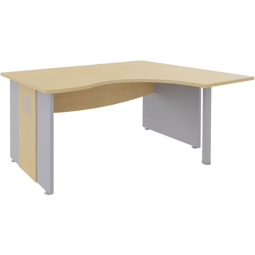Bureau d'angle compact retour  droite Axiome - L.160 x P.120 cm - Plateau Htre - Pieds panneaux Aluminium