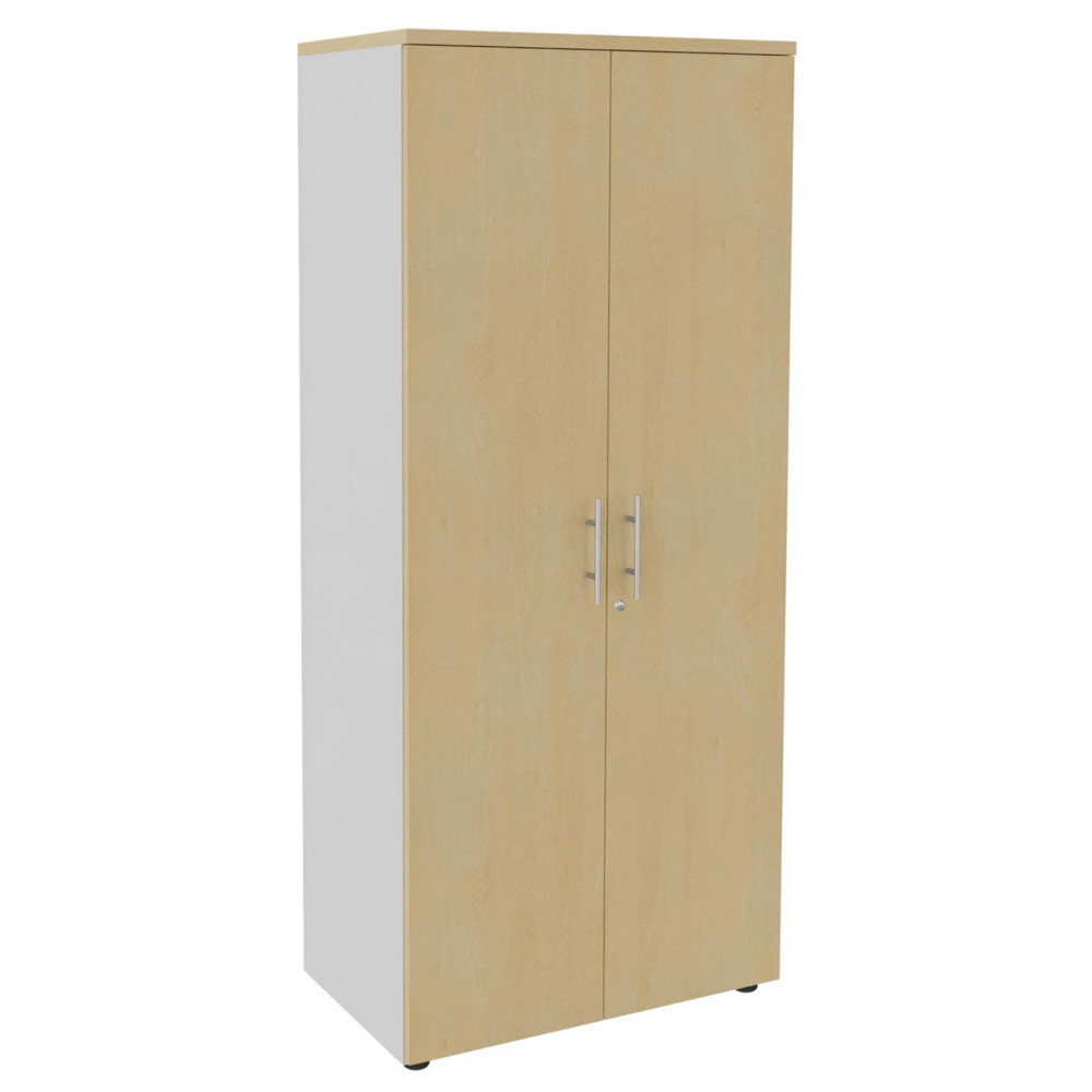 Meuble haut Axiome - L.80 x H.180 cm - 2 portes hautes - Corps Blanc - Portes Htre
