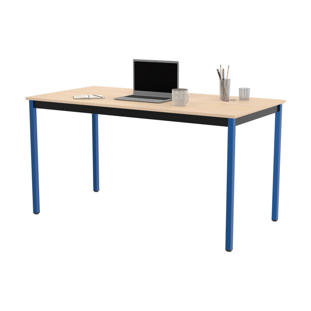 Table de runion modulable rectangle - L.140 x P.70 cm - Plateau Erable - Pieds Bleu