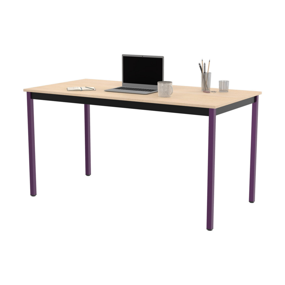 Table de runion modulable rectangle - L.140 x P.70 cm - Plateau Erable - Pieds Prune
