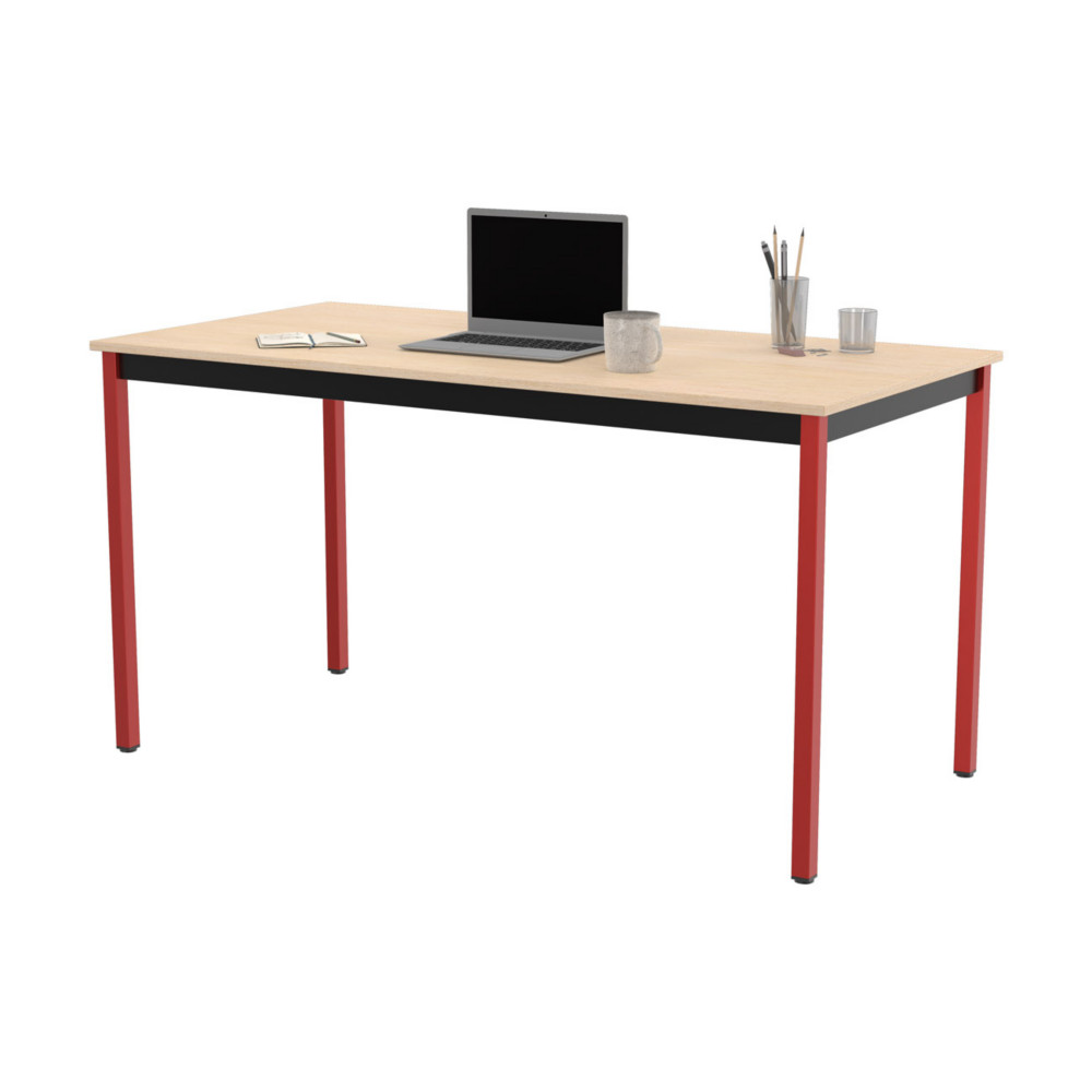 Table de runion modulable rectangle - L.140 x P.70 cm - Plateau Erable - Pieds Rouge
