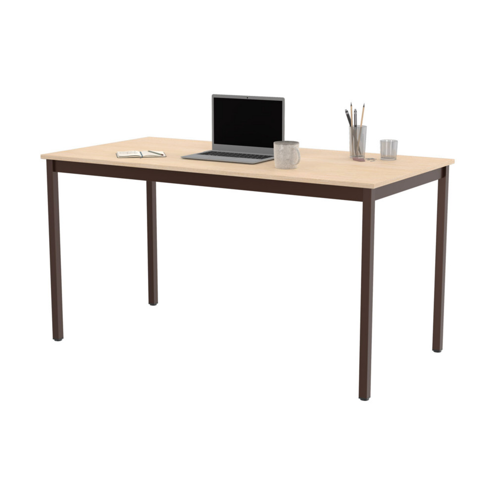 Table de runion modulable rectangle - L.140 x P.70 cm - Plateau Erable - Pieds Brun
