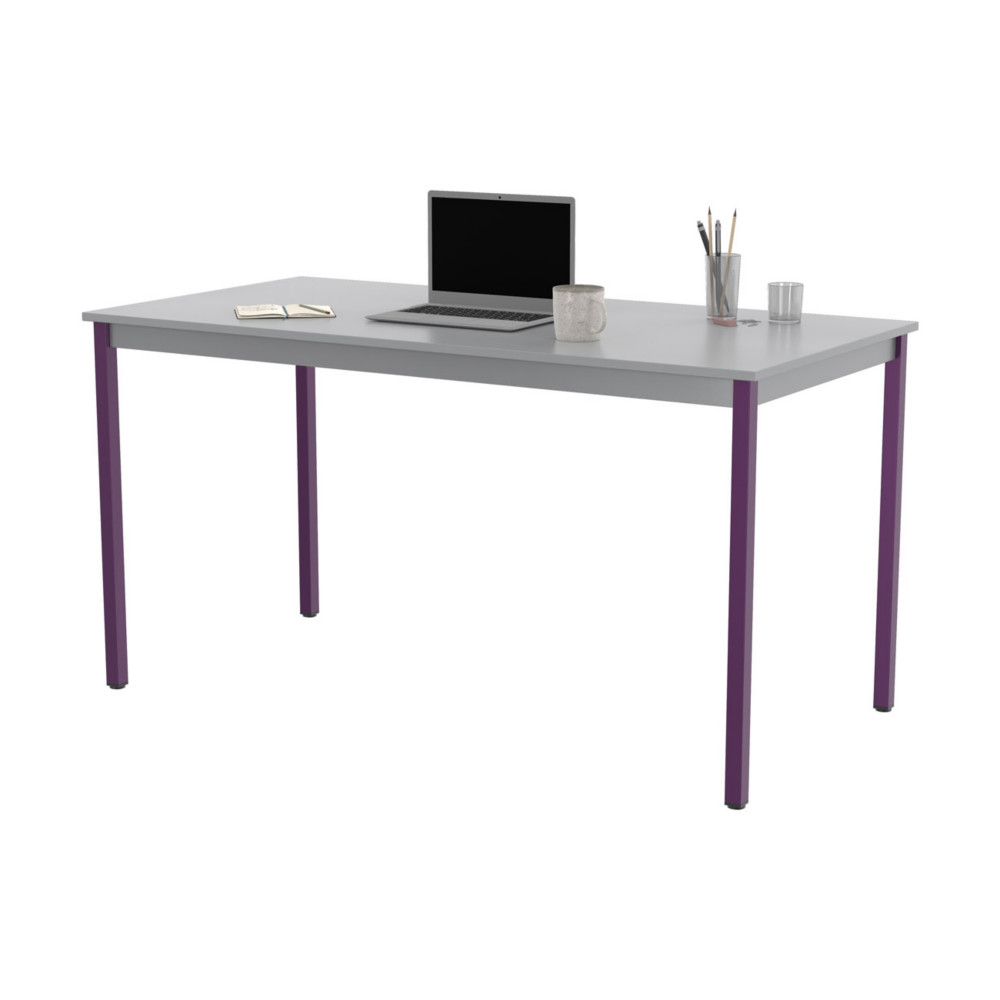 Table de runion modulable rectangle - L.140 x P.70 cm - Plateau Gris - Pieds Prune