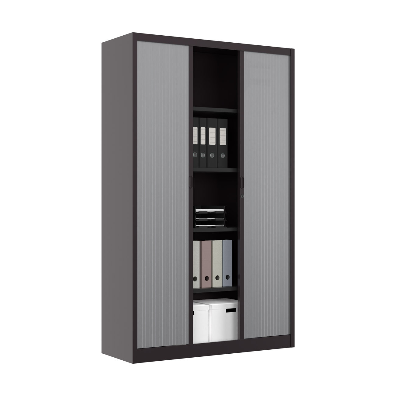 Armoire+à+rideaux+metal+Classtout+-+H.198+x+L.120+cm+-+Corps+Anthracite+-+Rideaux+Gris