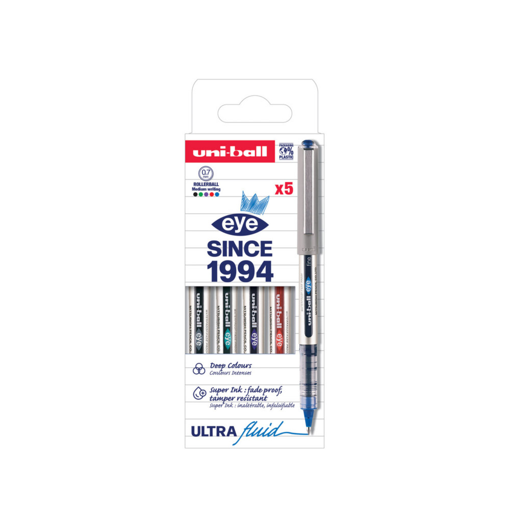 Uni Roller Eye pointe de 0,7 mm - corps gris couleurs d'encre assorties