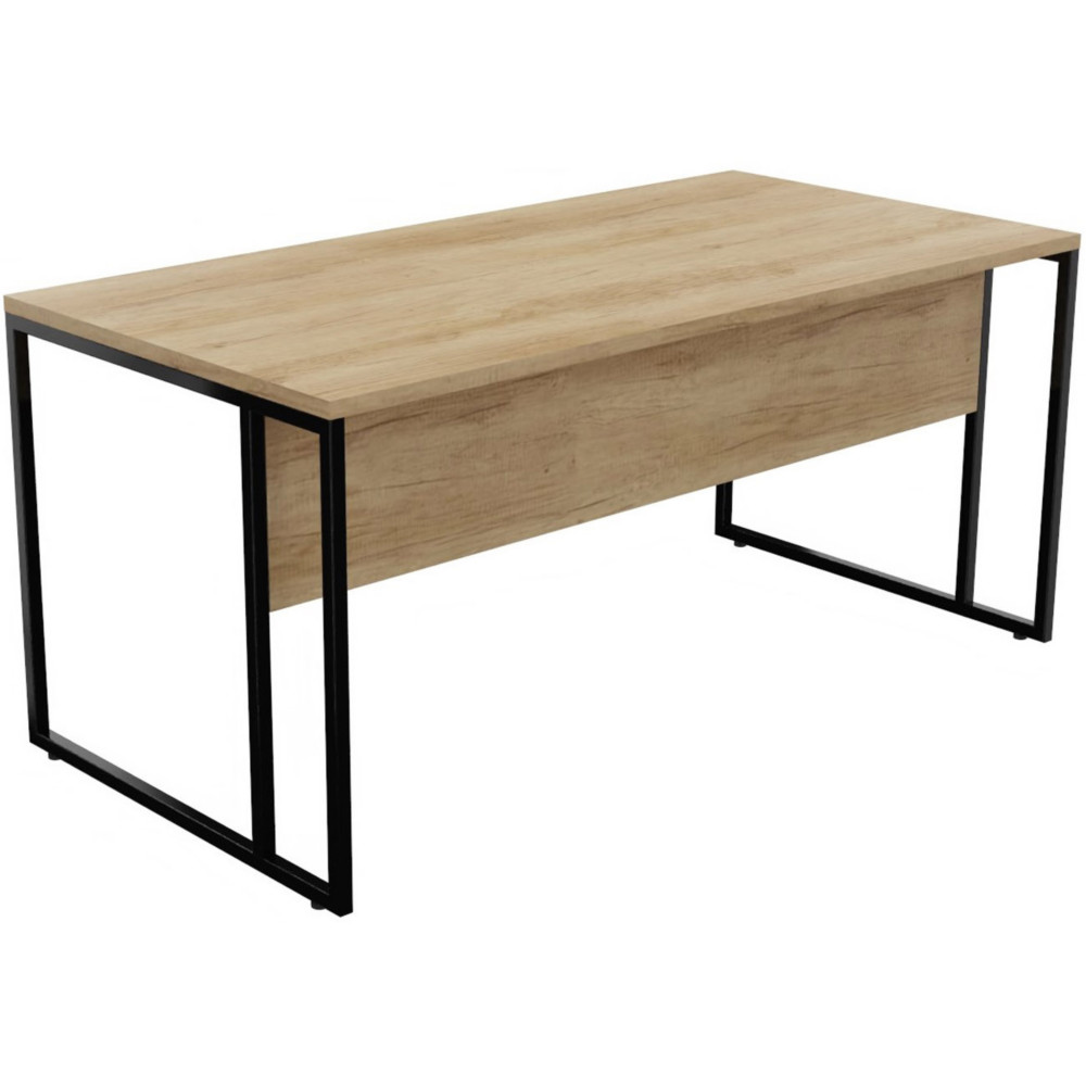 Bureau droit Skyline - L.160 x P.80 cm - Plateau Chne Nebraska - Pieds Noir