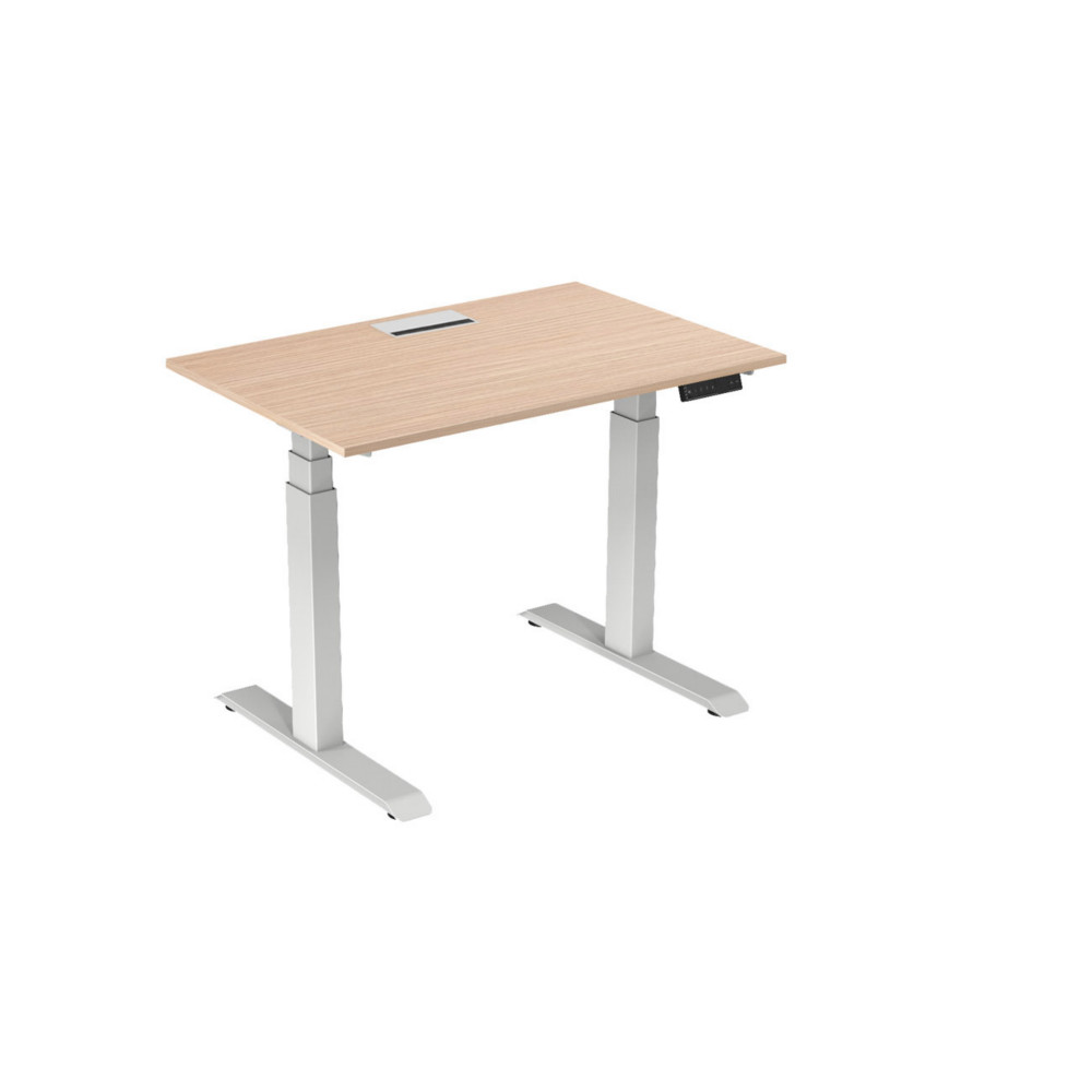 Bureau assis-debout Activ'o - Rglage lectrique en hauteur - L.120 x P.80 cm - Plateau Htre avec top access - Pieds mtal Blanc
