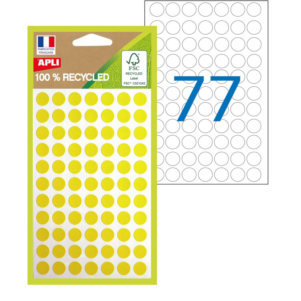 APLI Pastilles adhsives recycles  8 mm - 101780 - Pochette de 462 - Jaune