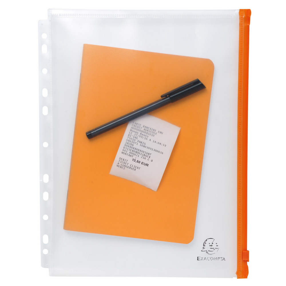 Exacompta Pochettes perfores transparentes  zip A4 polypropylne lisse 15/100e Cristal - Lot de 5