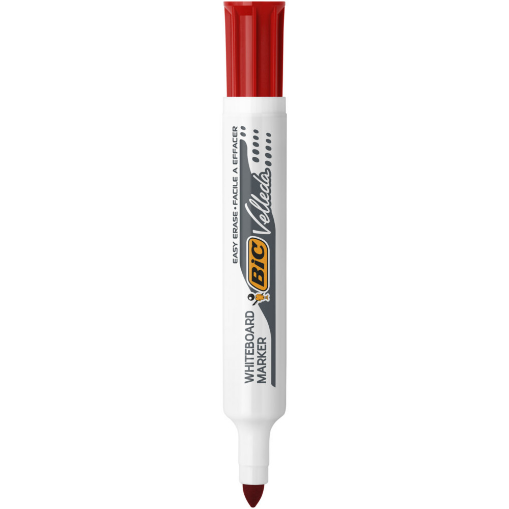 BIC Velleda 1711 Feutres pour Tableau Blanc Effaables  Sec  Pointe Conique Large -  Marqueur rouge