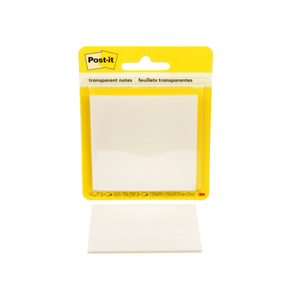 Post-it Notes repositionnables transparentes 73 x 73 mm - Bloc de 36 feuilles