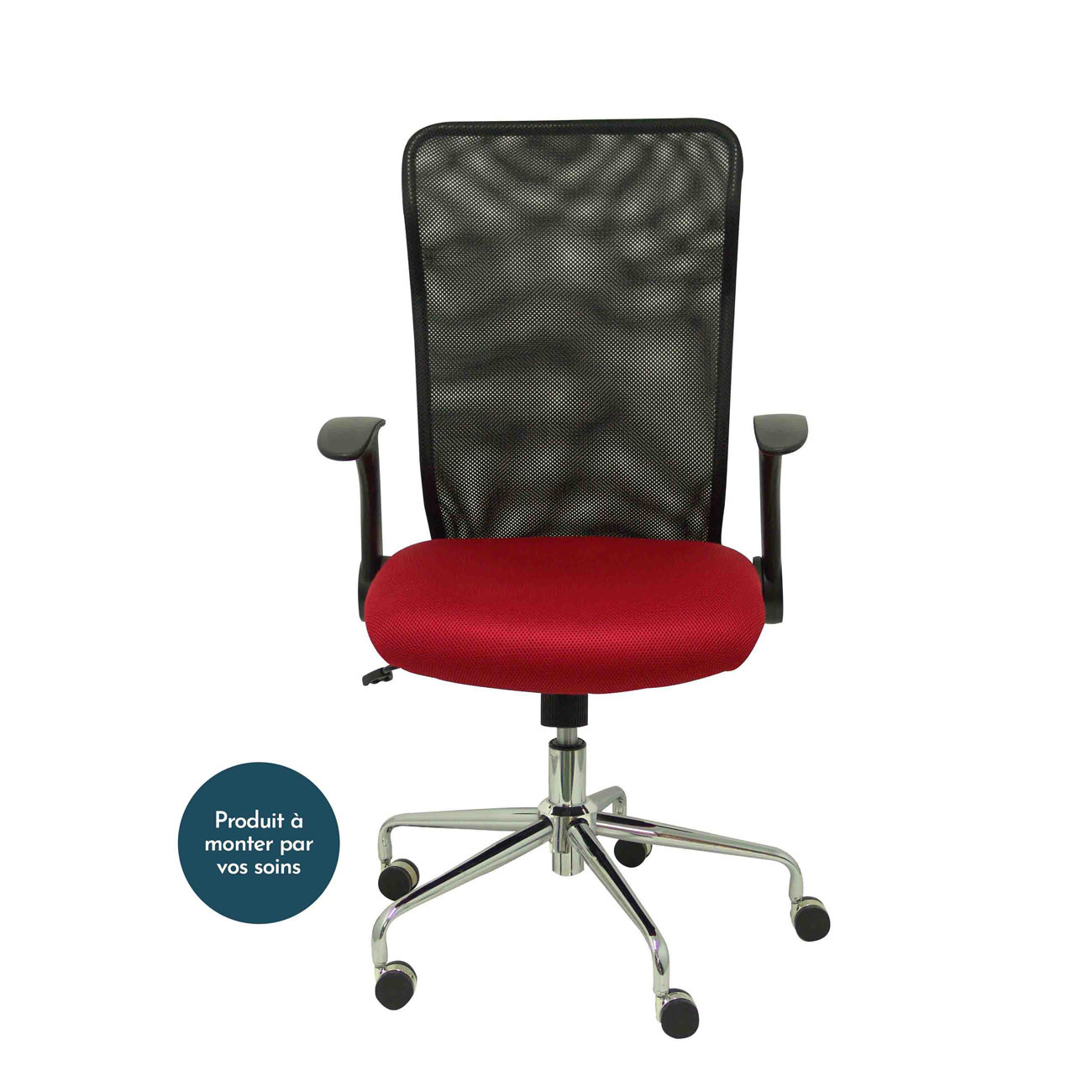 Piqueras y Crespo MINAYA Fauteuil de bureau - Dossier Maille Noir - Accoudoirs et base chromée - Assise tissu 3D Rouge