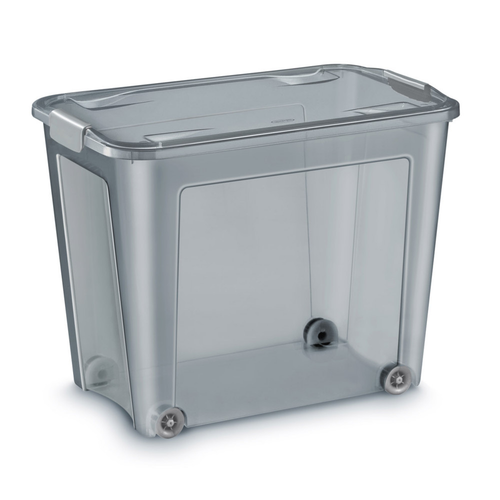 Cep Bote de rangement  roulettes avec couvercle et poignes clips - Polypropylne - 67 Litres - Gris translucide