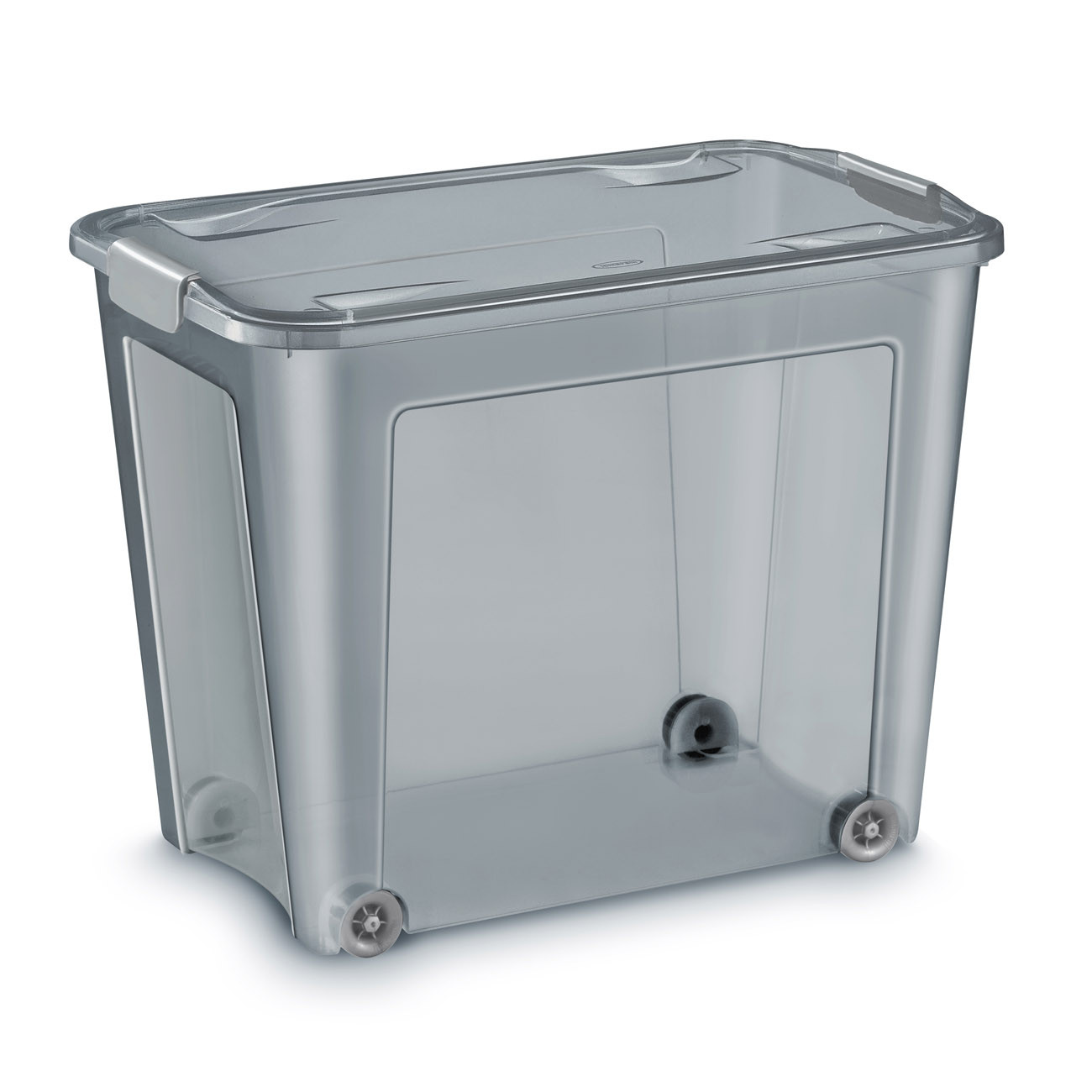 Cep+Boite+de+rangement+à+roulettes+avec+couvercle+et+poignees+clips+-+Polypropylene+-+67+Litres+-+Gris+translucide