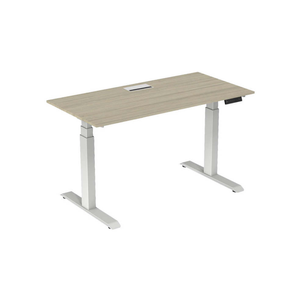 Bureau assis-debout Activ'o - Rglage lectrique en hauteur - L.160 x P.80 cm - Plateau Chne avec top access - Pieds mtal Blanc