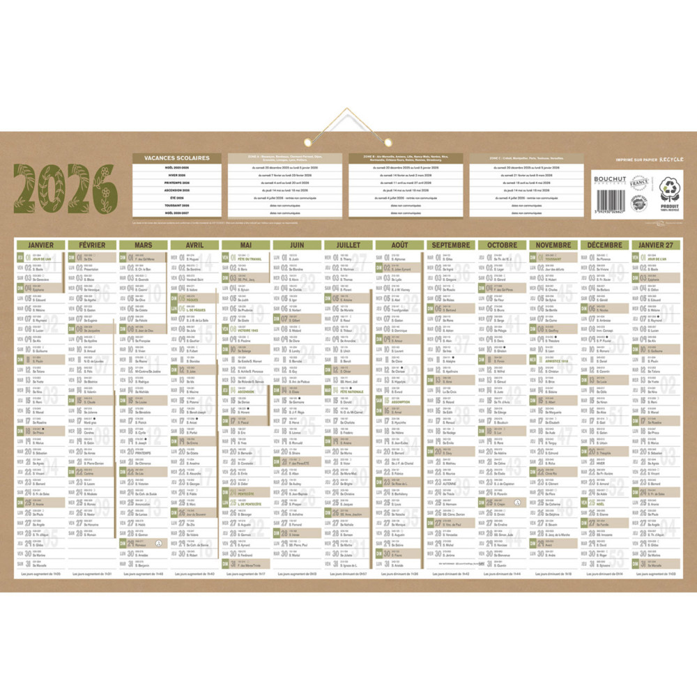 Bouchut Calendrier mural annuel Natura - 43 x 65 cm - 2026