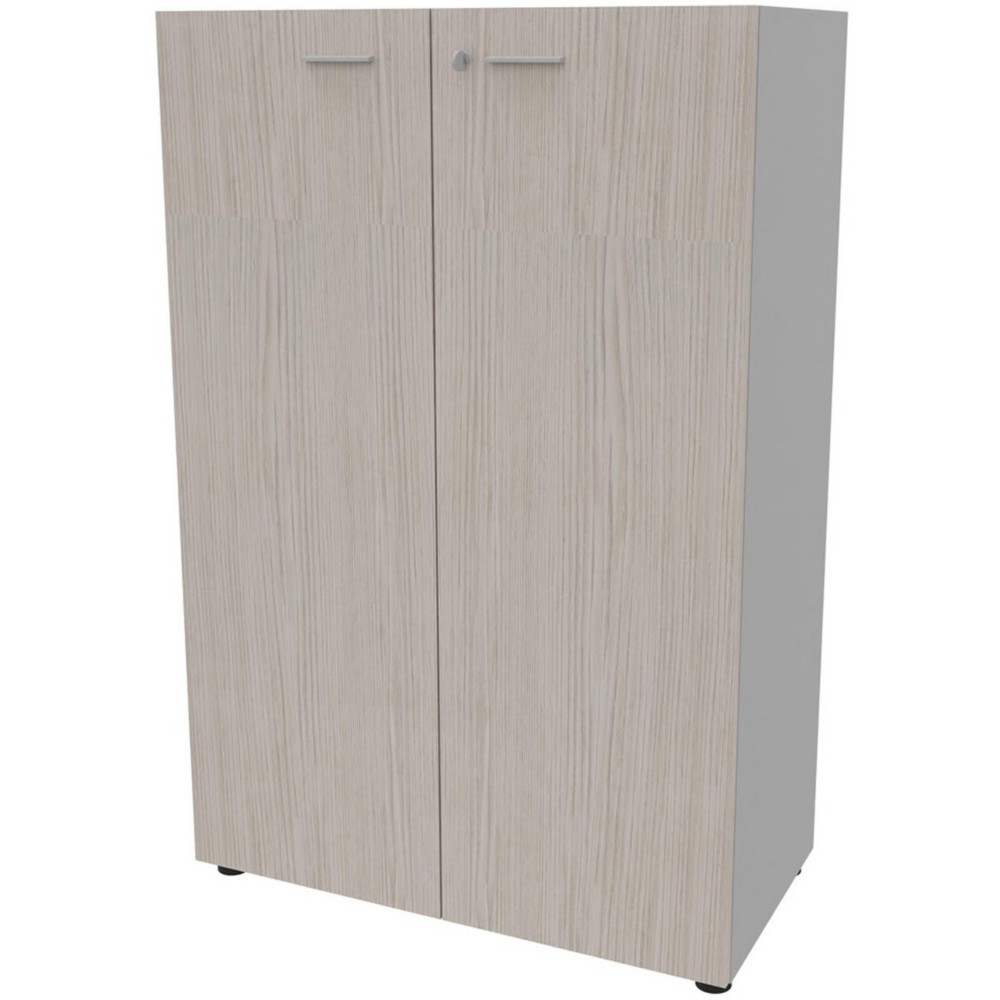 Armoire mi-haute portes battantes Arold H.131 x L.86 cm - Orme gris / Aluminium