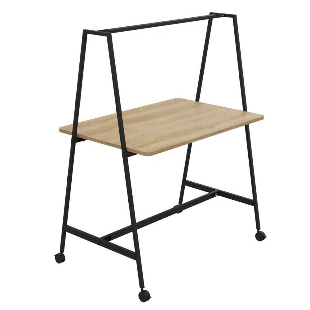 Table de coworking mobile rectangle Alto sans lectrification - H. 105 x L. 140 x P. 90 cm - Plateau Chne Nebraska - Pieds Noir