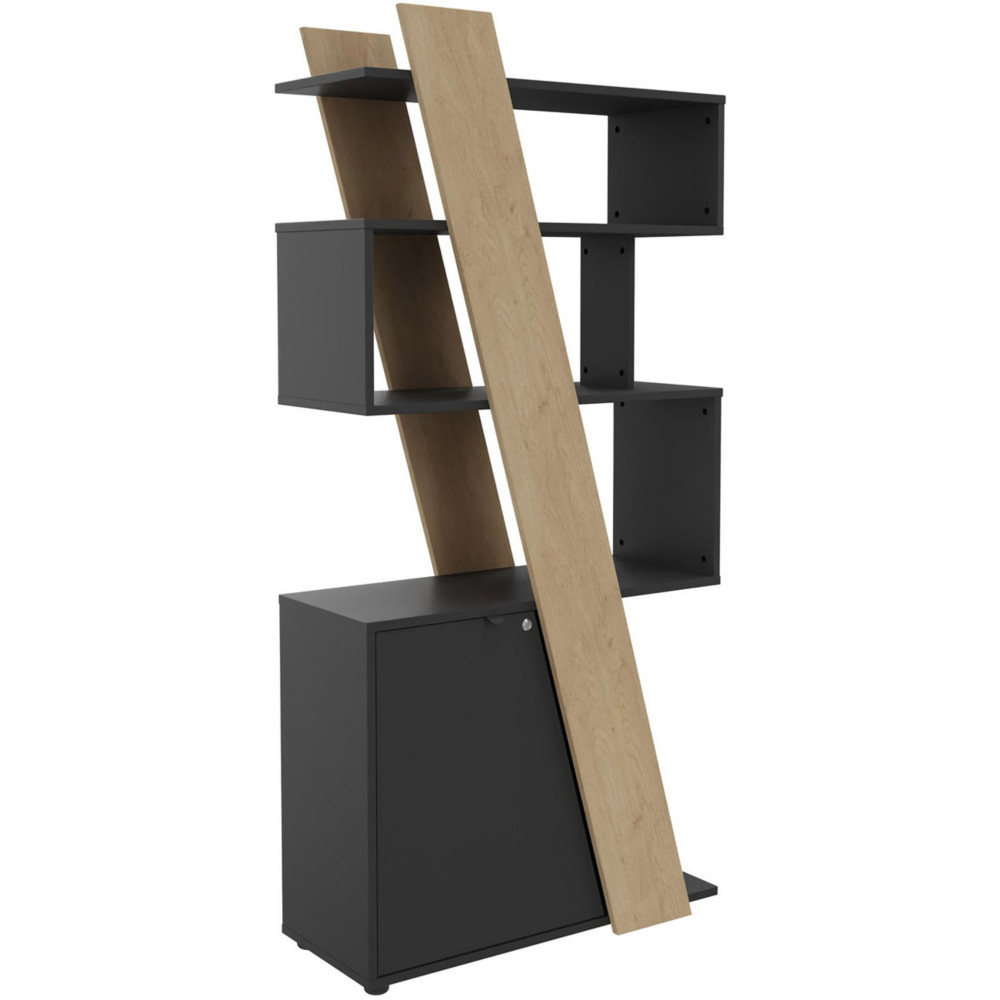 Bibliothque porte  gauche Rha L. 90 x P. 40 x H 190 cm - Structure Chne - Porte Carbone