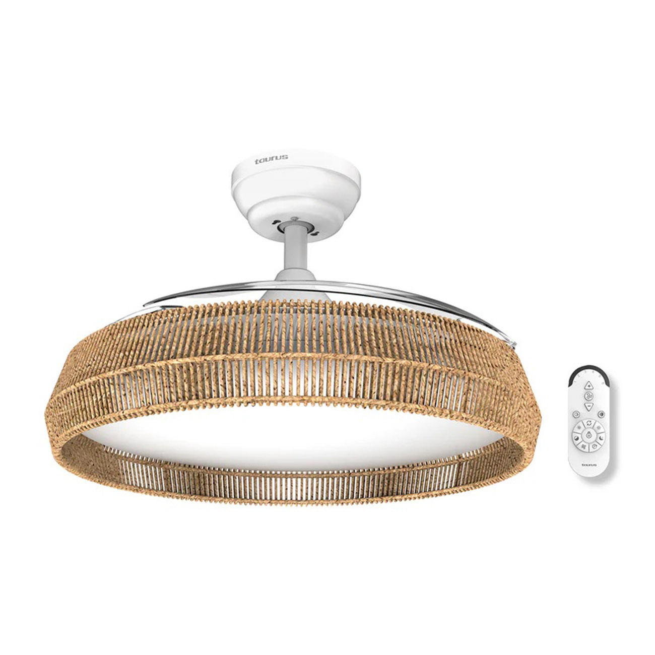 Taurus Ventilateur de plafond Polar Nature Ultra silencieux - Lumière LED plafonnier réglable intégrée - Diamètre 107 cm - 30W - Esthétique corde