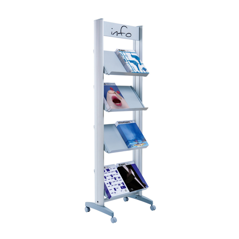 Paperflow Prsentoir de documents mobile - 8 documents A4 - Tablettes mtal - Gris