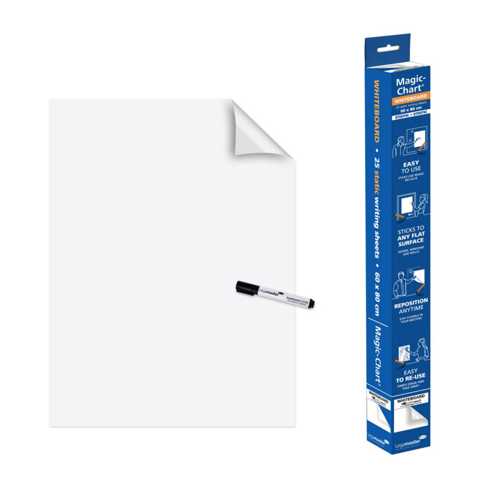 Legamaster Feuilles lectrostatiques Magic-Chart - Version tableau blanc  - Rouleau de 25 feuilles - L.60 x H.80 cm