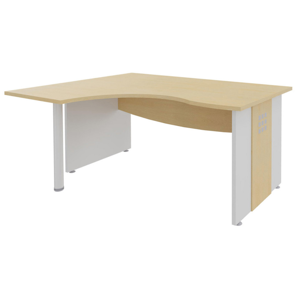 Bureau d'angle compact retour  gauche Axiome - L.160 x P.120 cm - Plateau Htre - Pieds panneaux Blanc