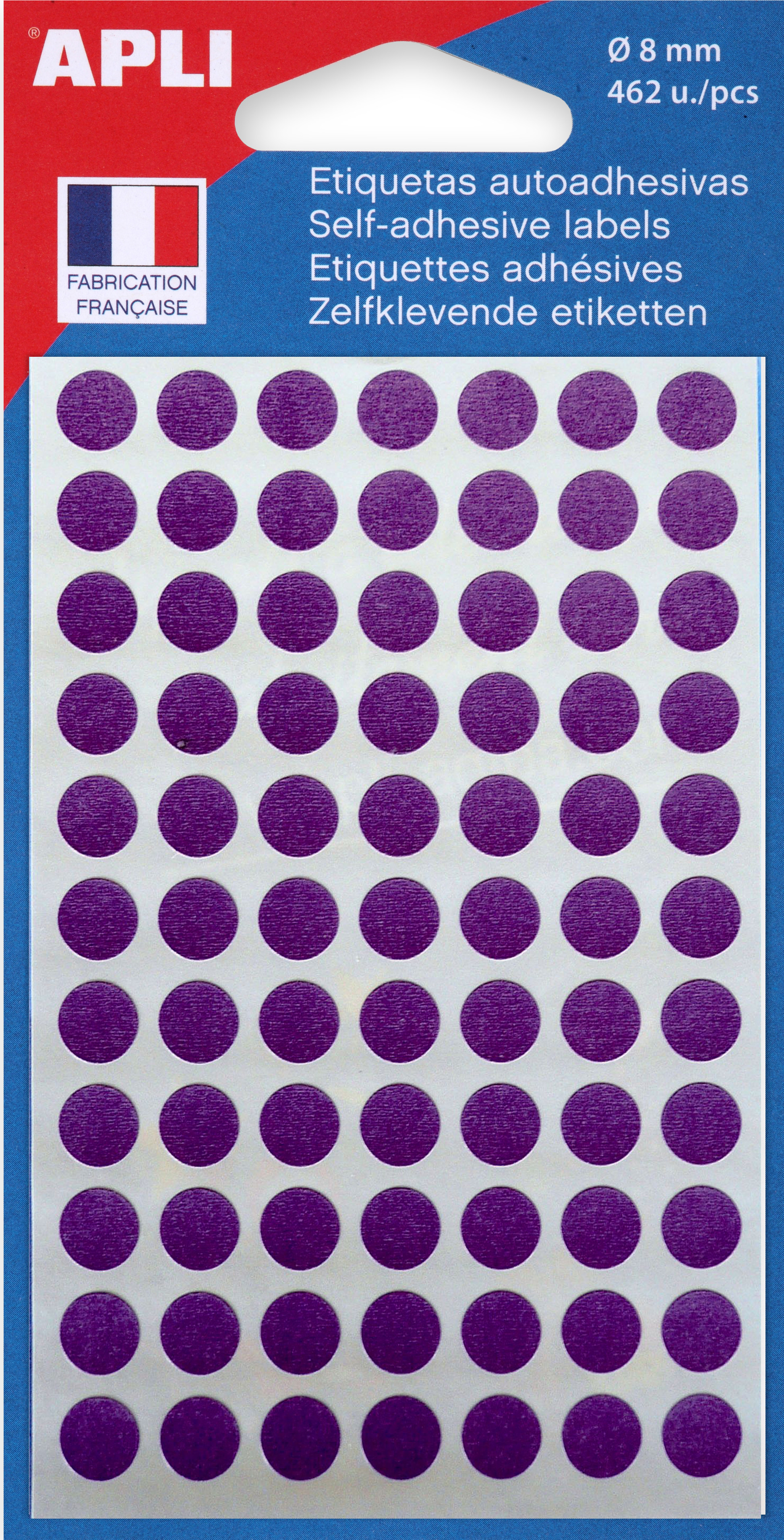 APLI Pastilles adhésives Ø 8 mm - 111836 - Pochette de 462 - Violet