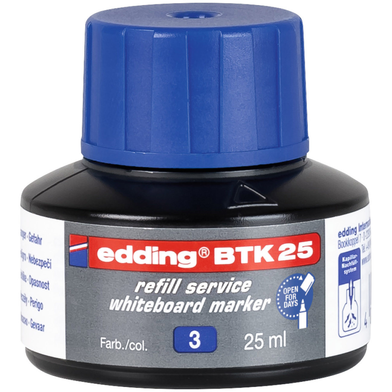 Edding Recharge d'encre BTK 25 pour marqueurs effaçables tableau blanc 25 ml - Bleu